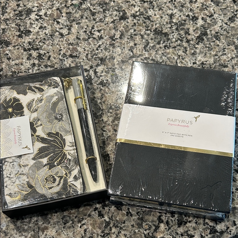 Papyrus Floral Black and Gold Journal Set and Pen/pen case Set